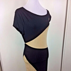 Bebe Black and Beige Tan ZigZag ColorBlock Dress M